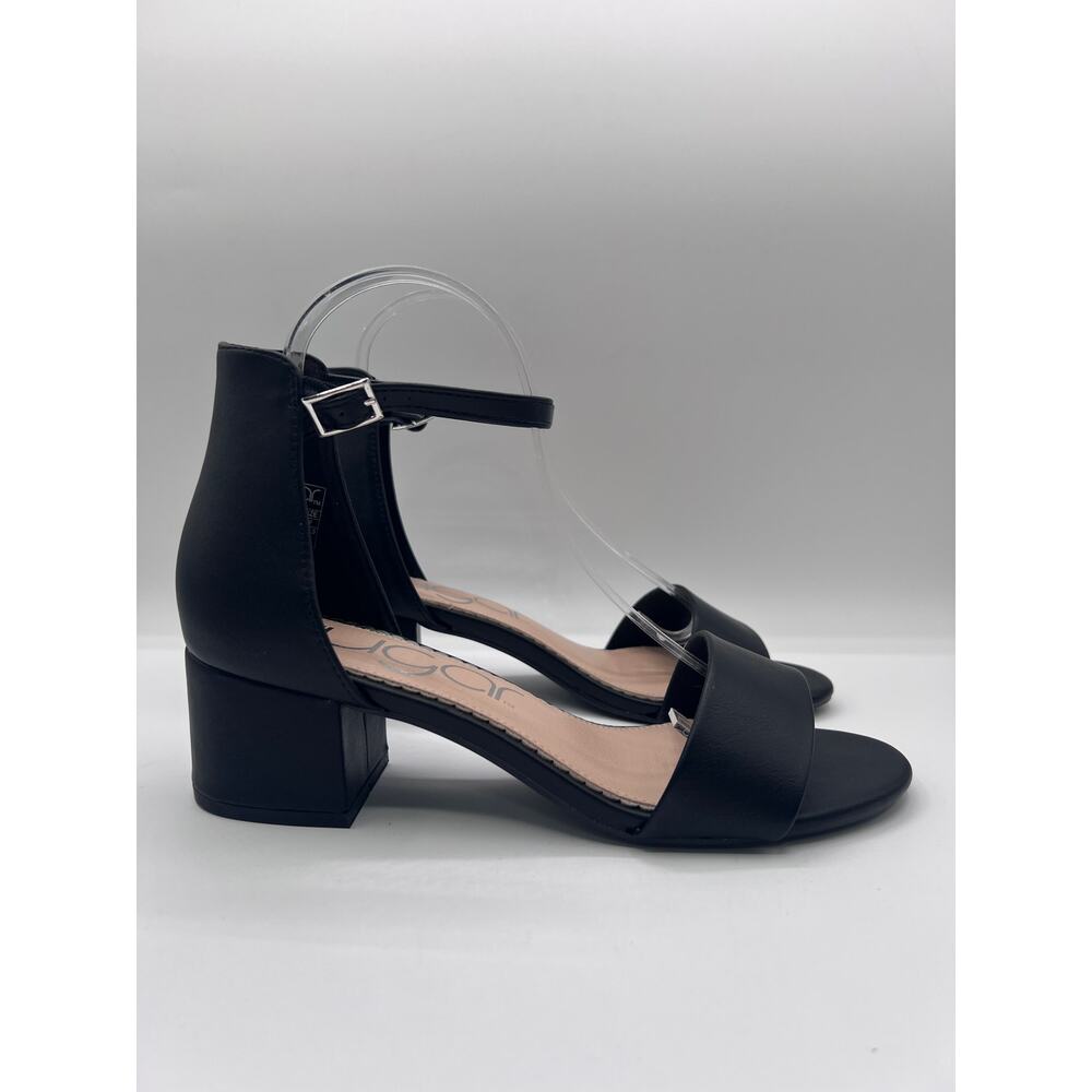 SUGAR 'NOELLE' LOW DRESS BUCKLE SANDAL BLACK SMOOTH WOMENS 9.5W WIDE NEW - Picture 2 of 10